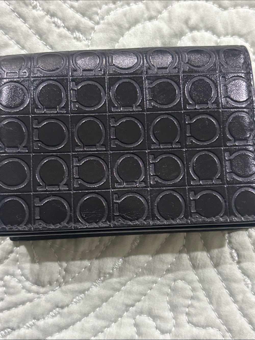 Salvatore FerragamoEmbossed Circle-Grid Leather Card Holder